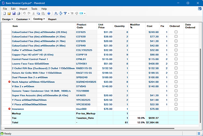 Costing Page