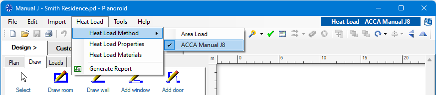 Heat Load Settings Menu Items