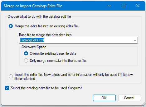 Merge or Import Catalog Edits File dialog