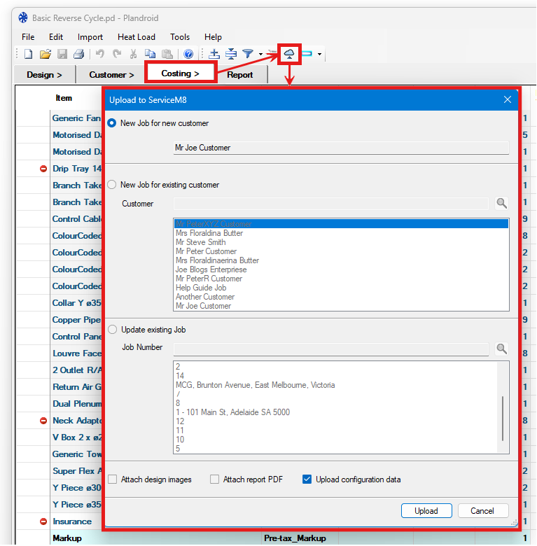 Upload to ServiceM8 Options