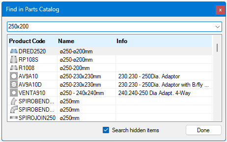Parts Search Window
