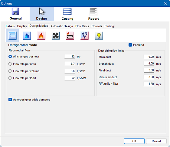 Settings -Refrigerated Design Mode