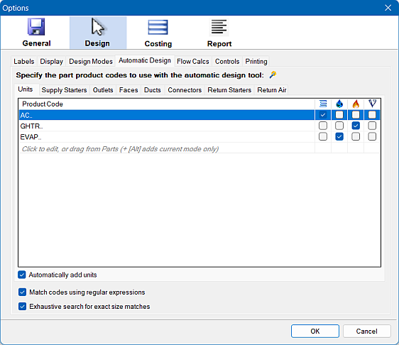 Automatic Design Settings