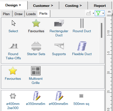 Parts Tab Showing Favourites