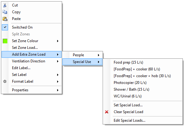 Ventilation context menu