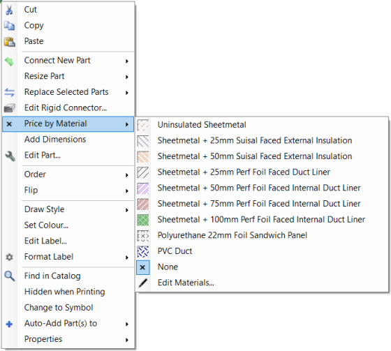 Setting Duct Materials